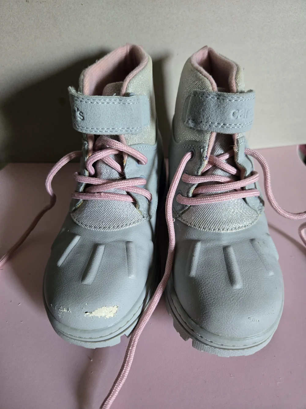 Carter's Gray and Pink Girls' Ankle Boots with Hook-and-Loop Strap